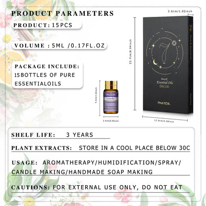 Juego De Aceites Esenciales Para Difusor, Humidificador, Velas, 5Ml, Lavanda, Vainilla, Menta, Aceite Aromático De Romero, 15 Uds.